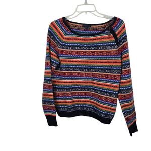 Tommy Hilfiger Fair Isle Nordic Red Stripes Knit Pullover Sweater Zip Accent M